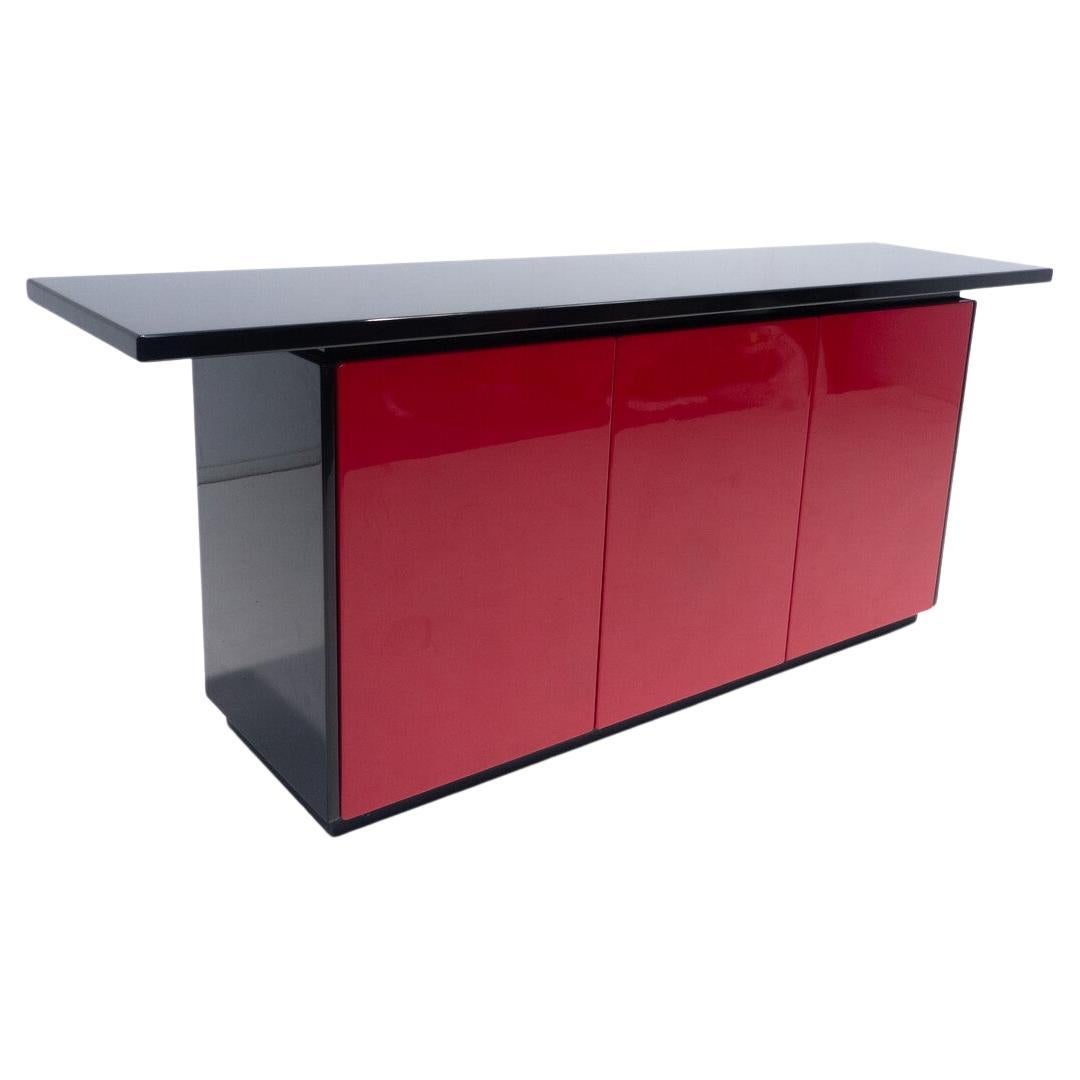 Mid-Century Modern Lacquered Sideboard, Red and Black, Italy, 1970s For Sale
