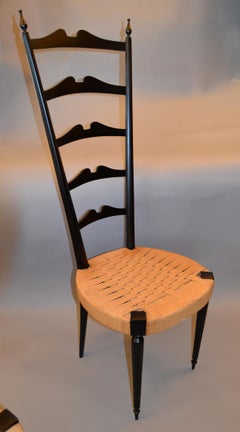 Mid-Century Modern Ladder Back Chairs Woven Rush Seat Paolo Buffa Italy, Pair