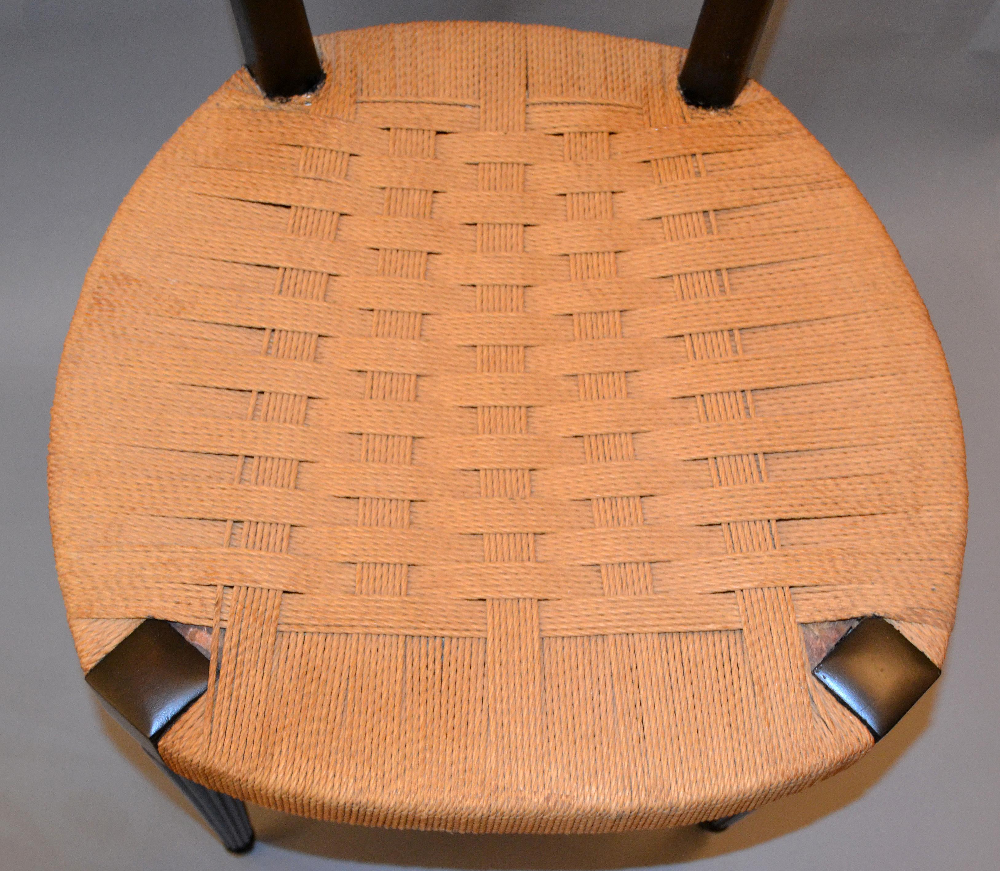 Mid-Century Modern Ladder Back Chairs Woven Rush Seat Paolo Buffa Italy, Pair 2