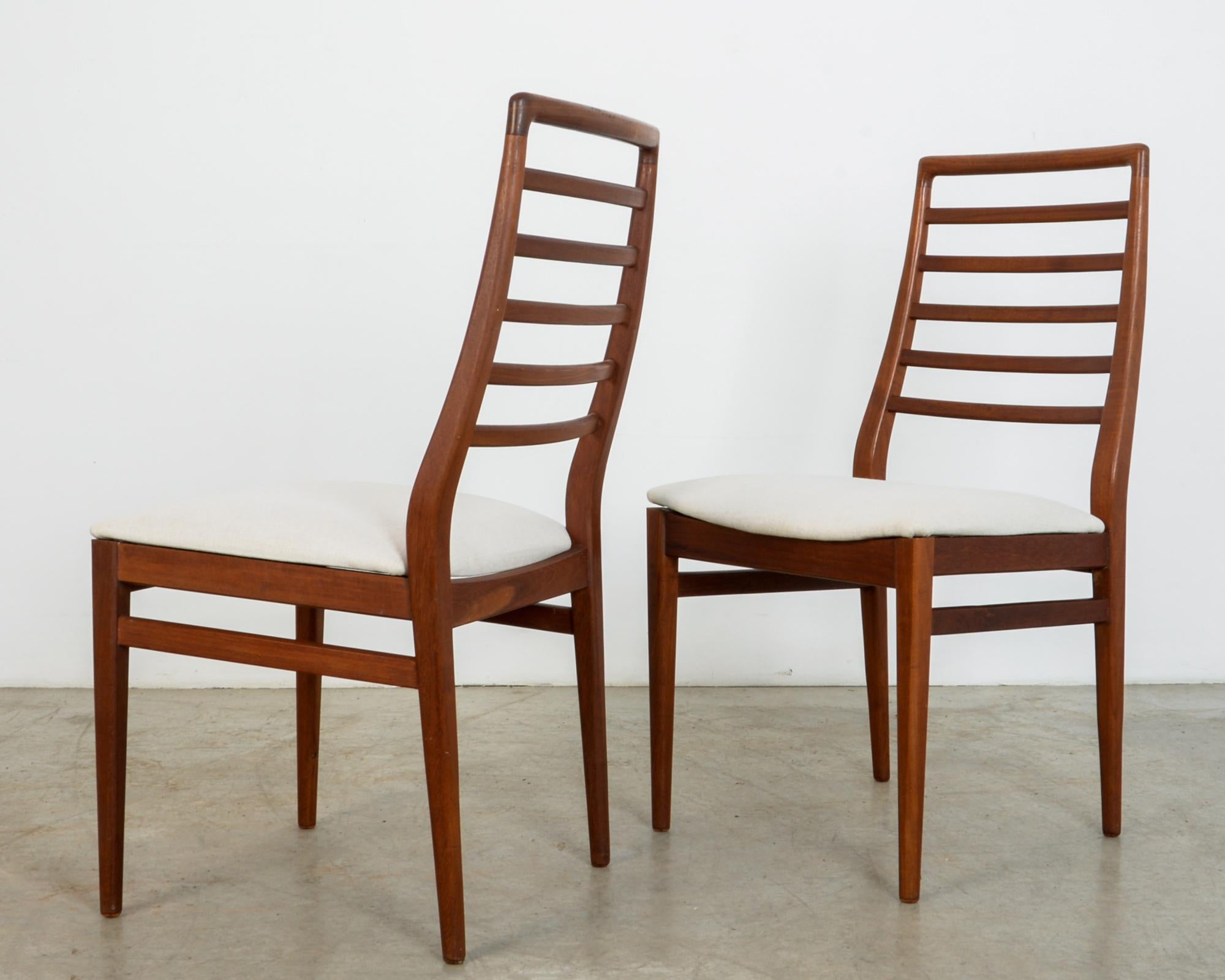 Fabric Mid-Century Modern Ladderback Danish Teak Chairs, a Pair