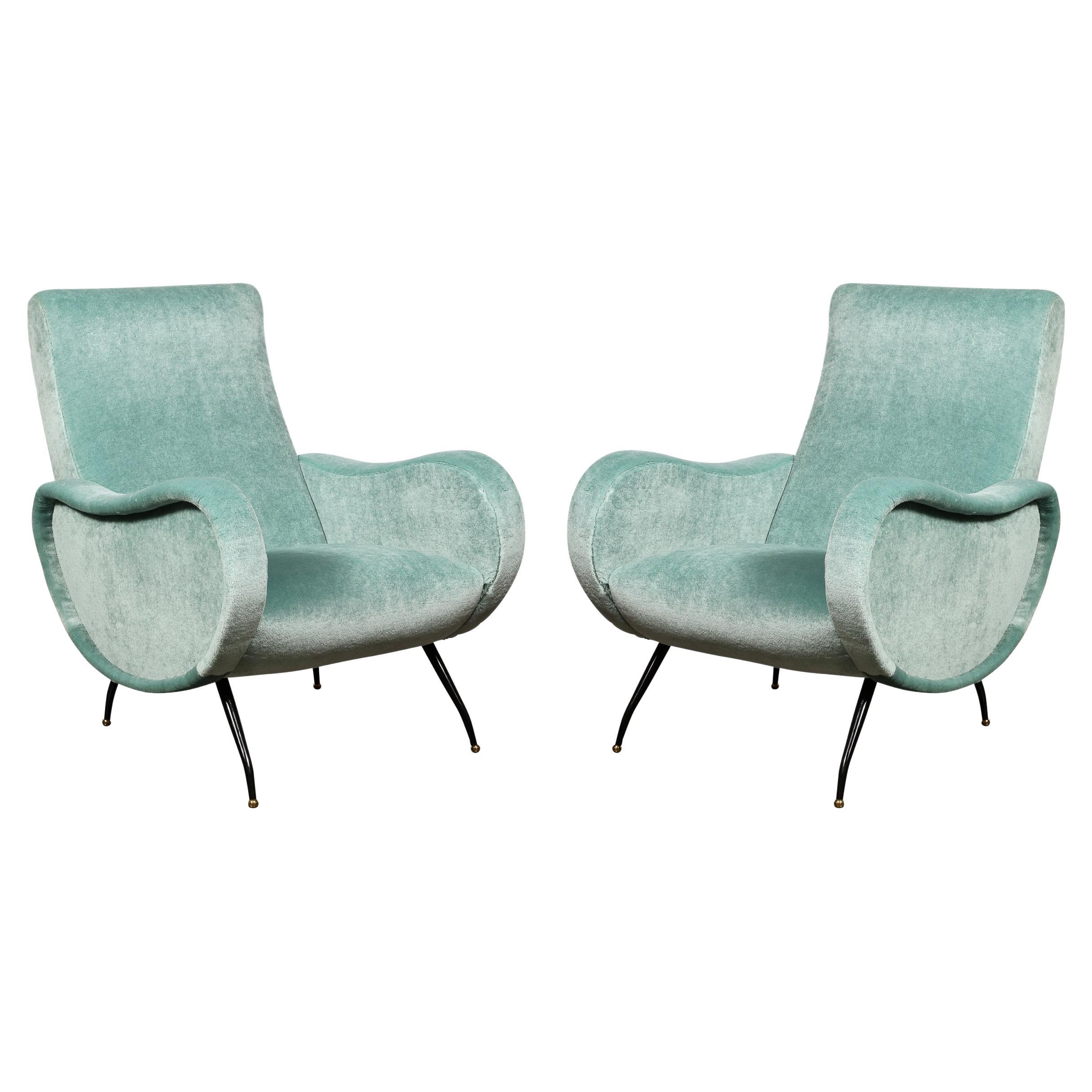Mid-Century Modern 'Lady Arm Chairs' in Aquamarine Mohair by Marco Zanuso