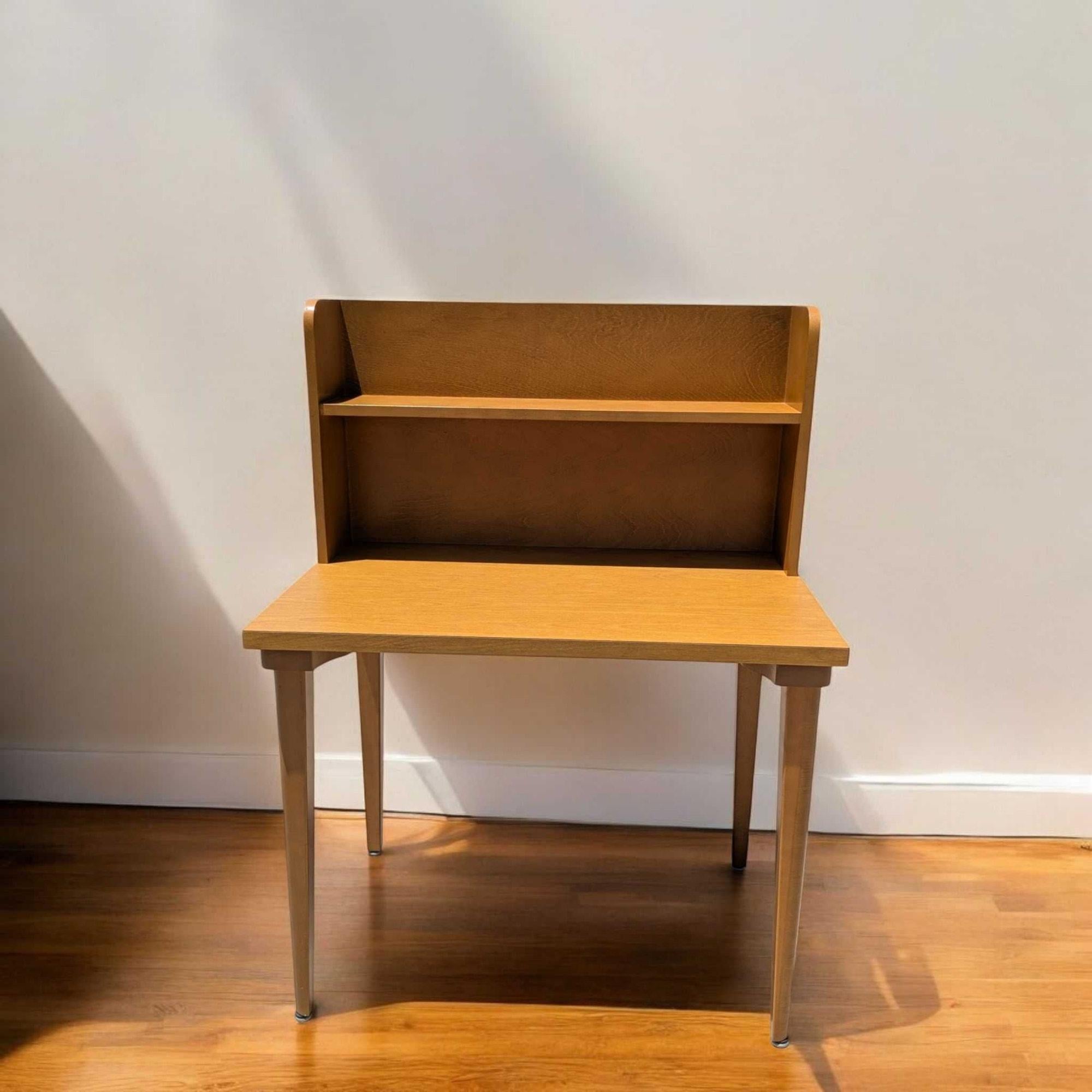 Mid-Century Modern Laminate Desk with Integrated Bookshelf Hutch, Writing Desk For Sale 8