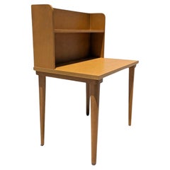 Mid-Century Modern Laminate Desk with Integrated Bookshelf Hutch, Writing Desk