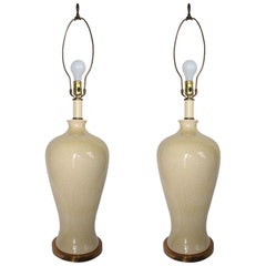 Mid-Century Modern Lamps in Cream Porcelain with Crackle Finish