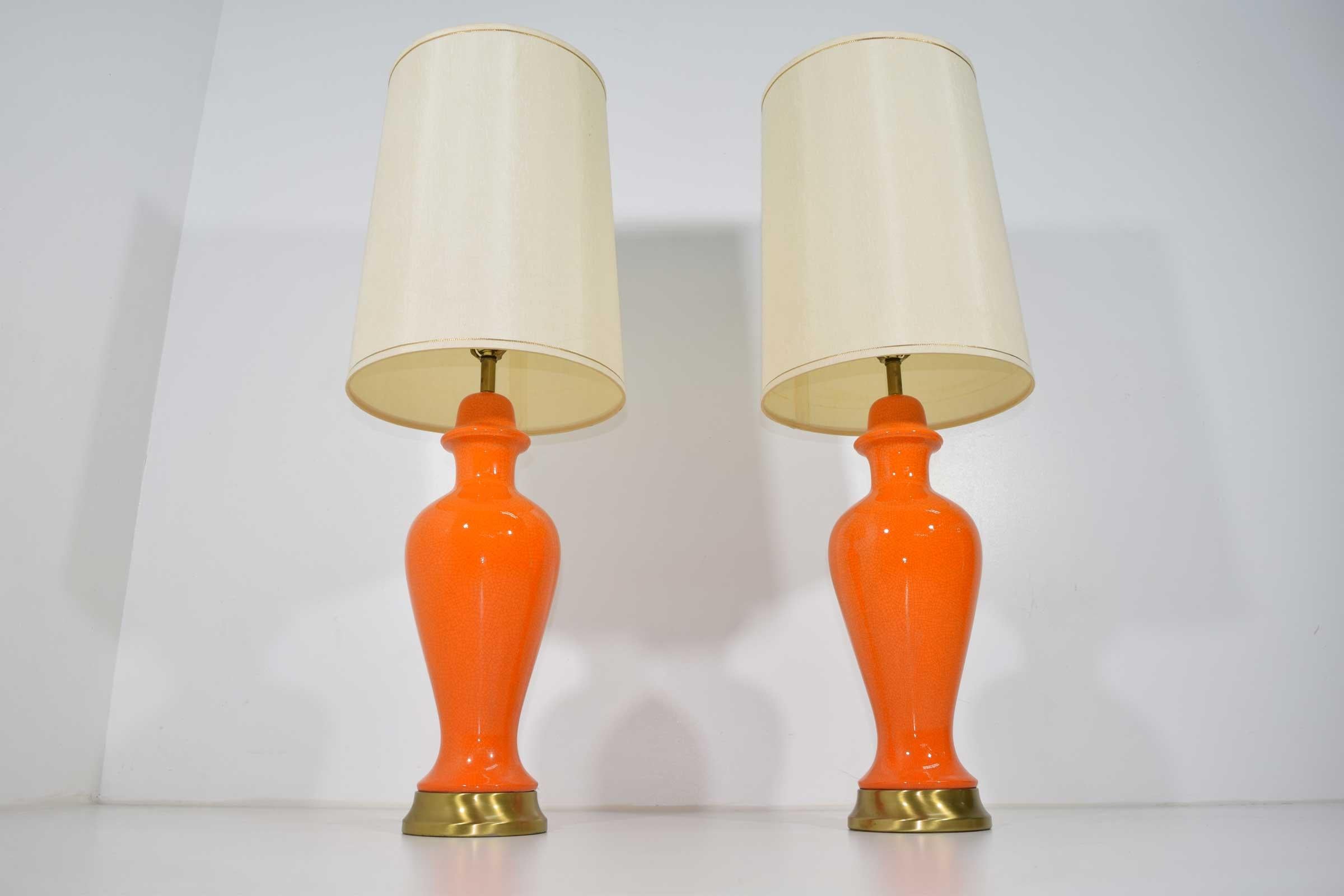 American Mid-Century Modern Lamps in Orange Ceramic For Sale