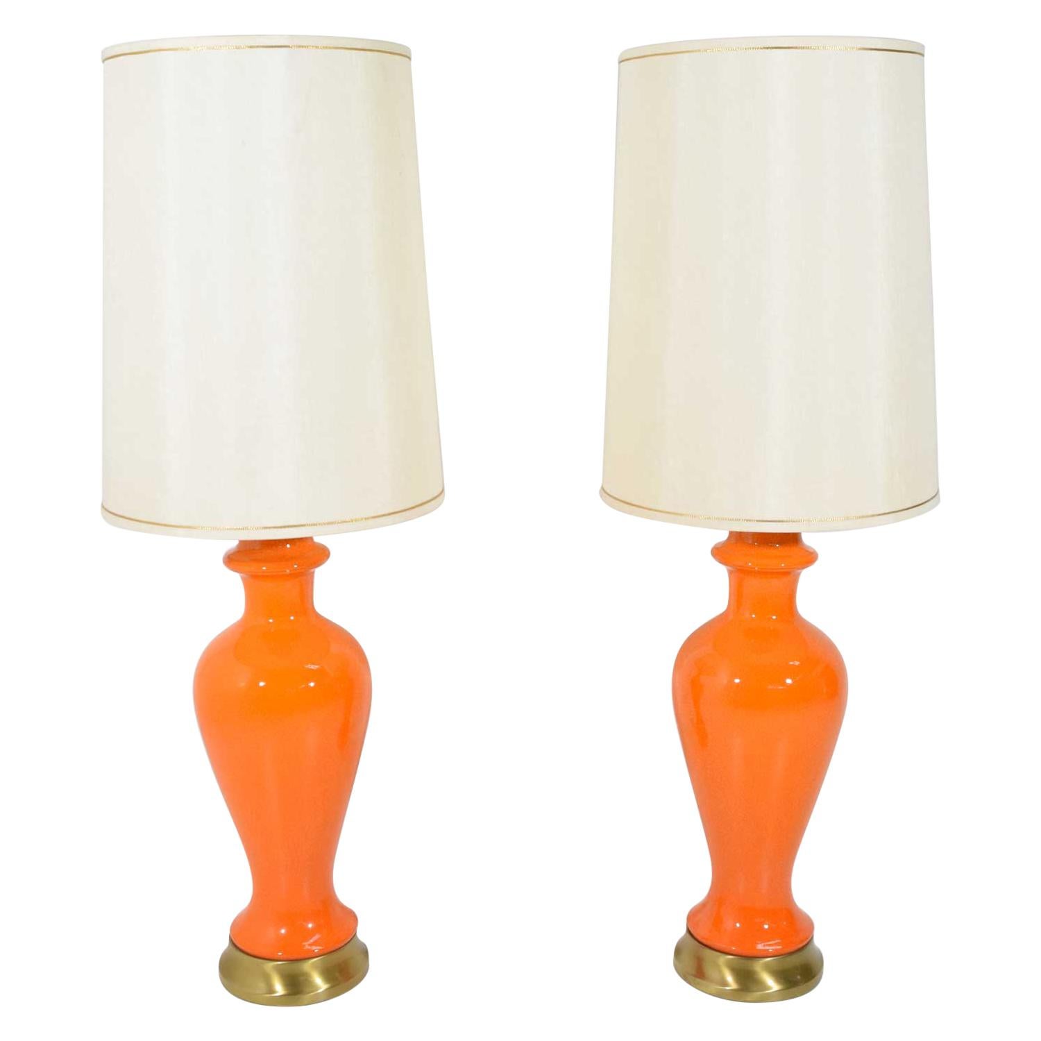 Mid-Century Modern Lamps in Orange Ceramic For Sale