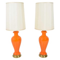 Lampes modernes du milieu du siècle dernier en céramique orange