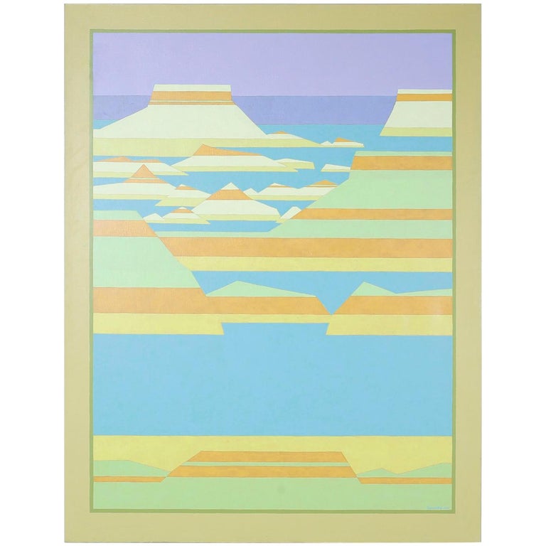 MidCentury Modern Landscape Acrylic Painting For Sale at 1stDibs