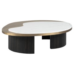 Table basse de style « Mid-Century Modern » en laiton et marbre, fabriquée à la main par Greenapple