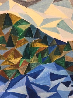 Mid-Century Modern Landscape Oil Painting on Board 1964 Irene Sisk