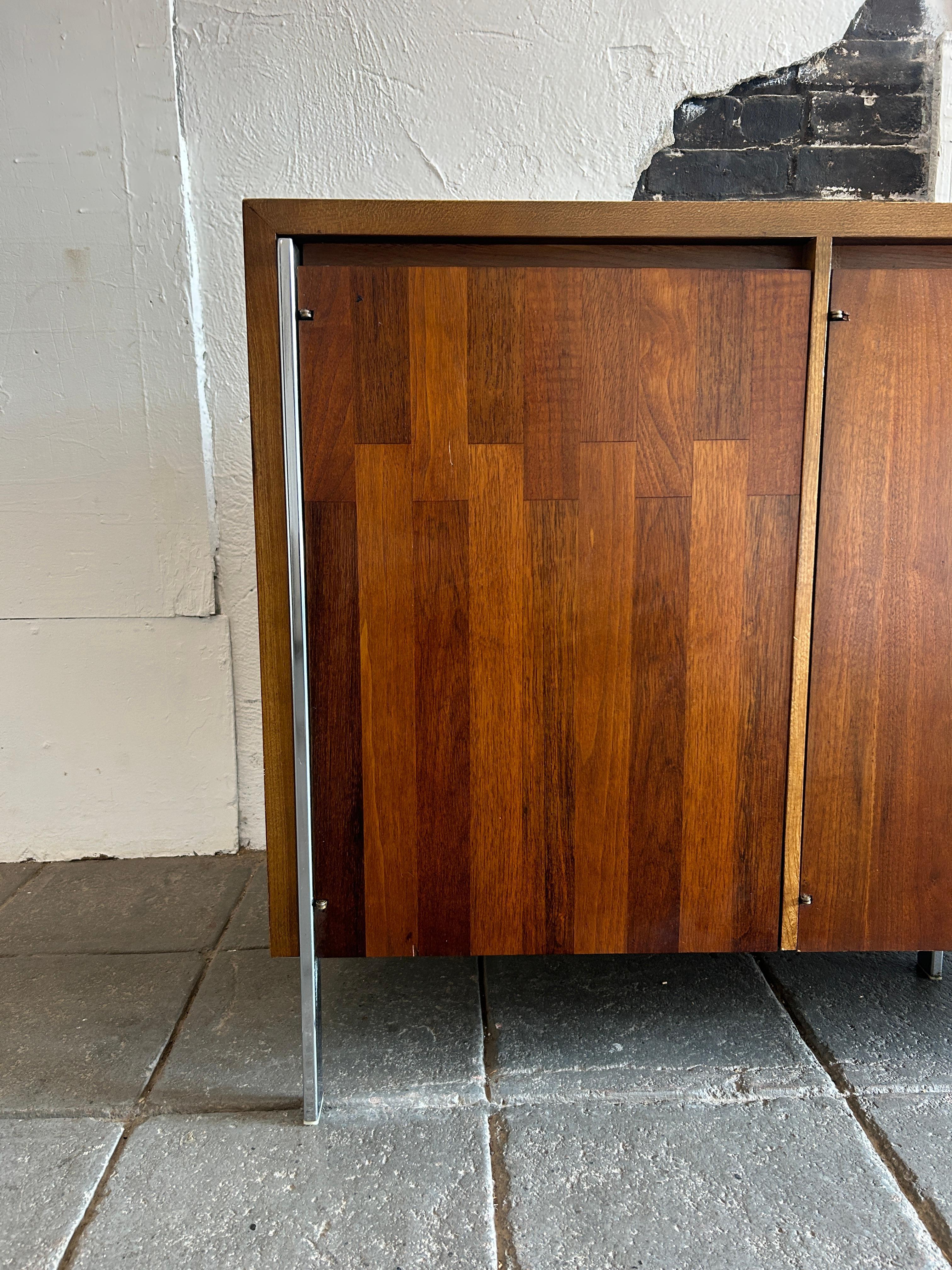Mid-Century Modern Mid Century Modern Lane 2 Drawer 3 door Walnut Credenza with Chrome legs