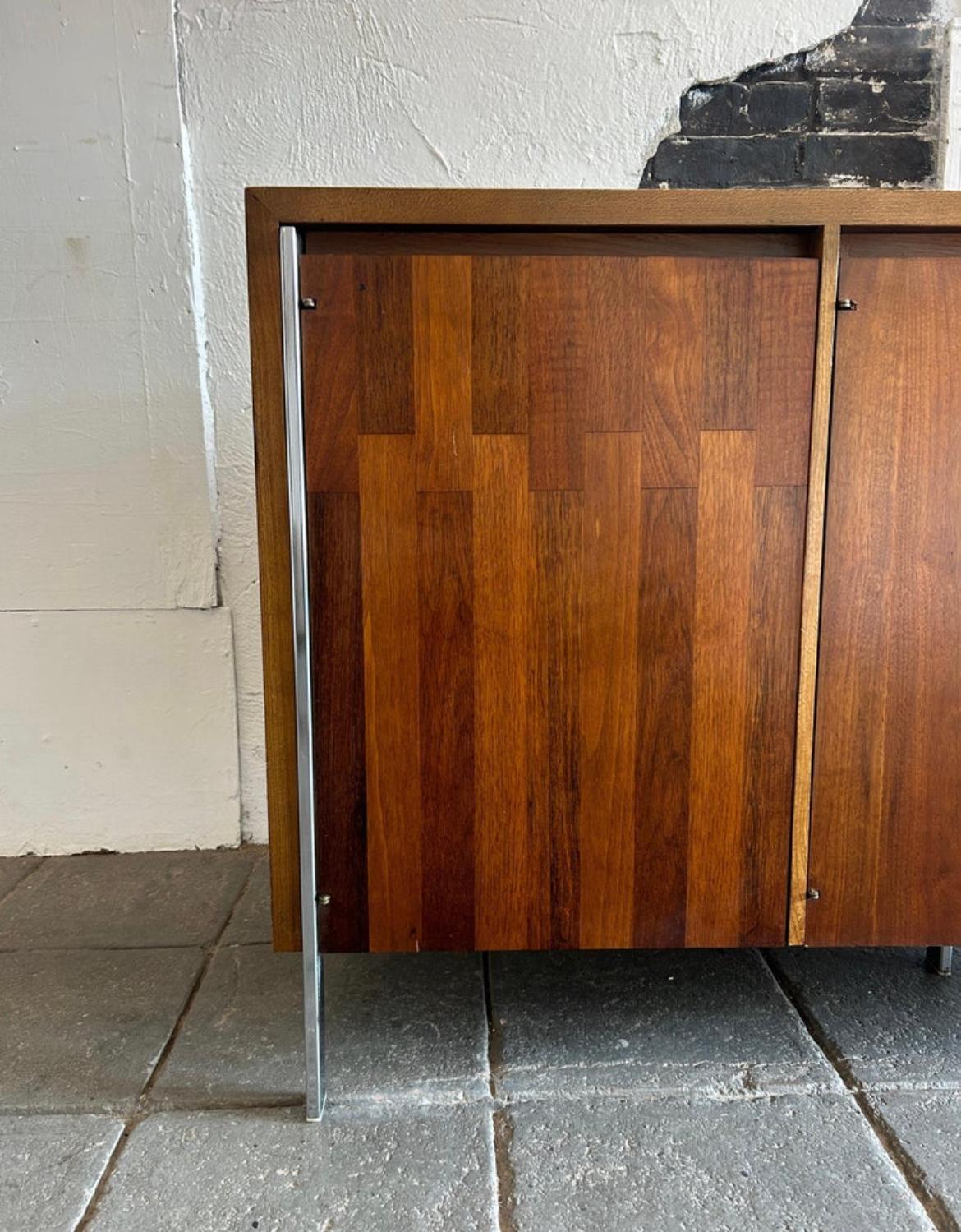 Woodwork Mid Century Modern Lane 2 Drawer 3 door Walnut Credenza with Chrome legs