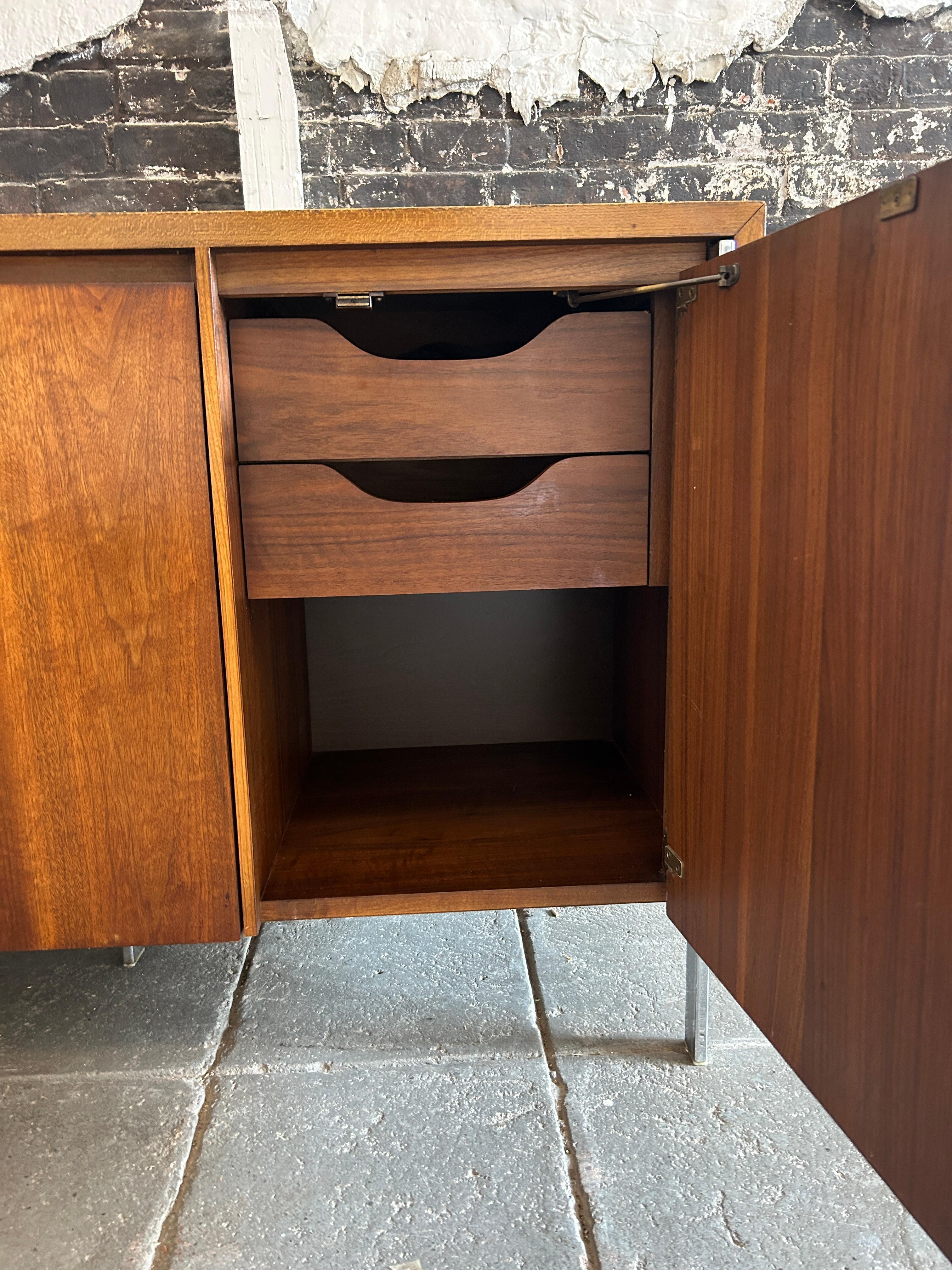 Woodwork Mid Century Modern Lane 2 Drawer 3 door Walnut Credenza with Chrome legs