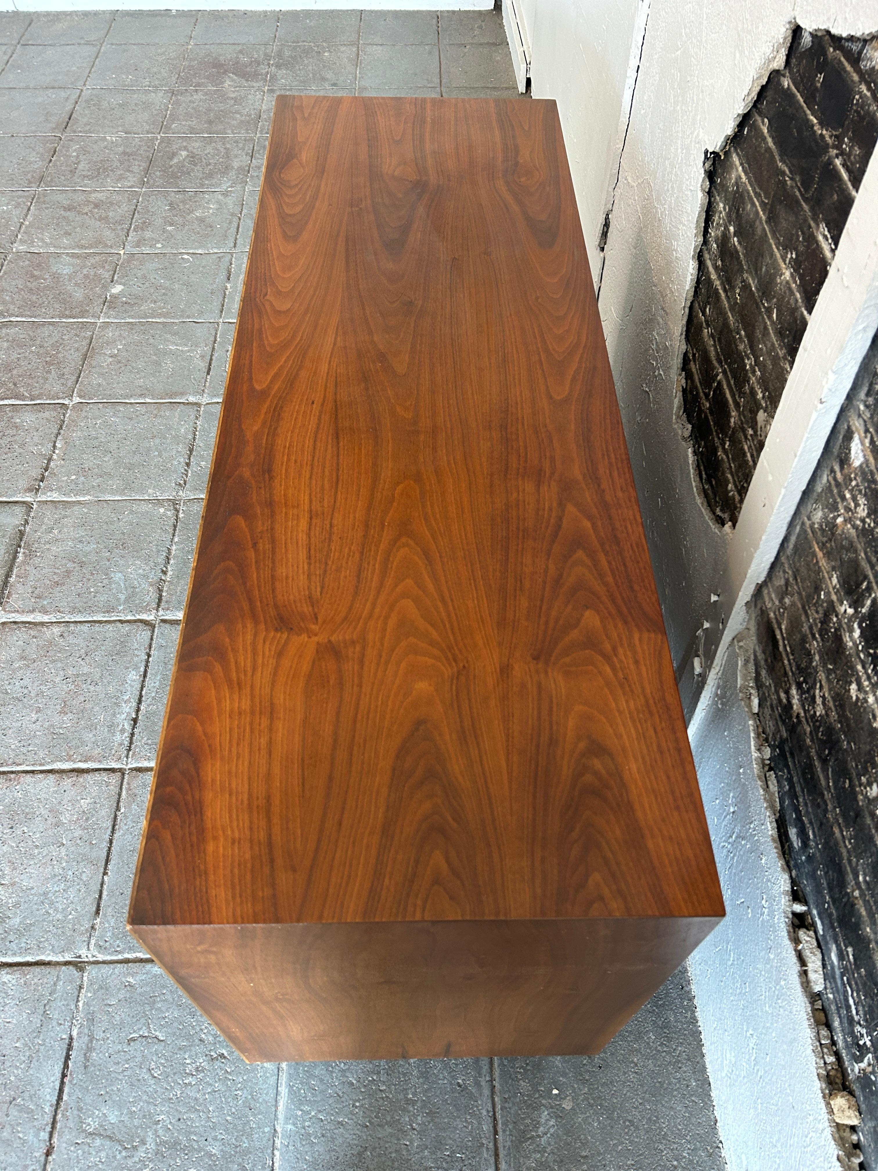 Mid Century Modern Lane 2 Drawer 3 door Walnut Credenza with Chrome legs In Good Condition In BROOKLYN, NY
