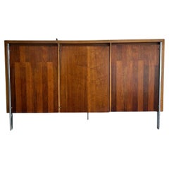 Mid Century Modern Lane 2 Drawer 3 door Walnut Credenza with Chrome legs