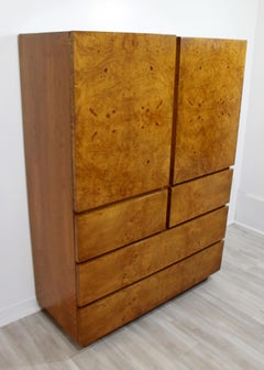Mid-Century Modern Lane 2 Pc Burl Wood Bedroom Set Highboy Dresser Headboard