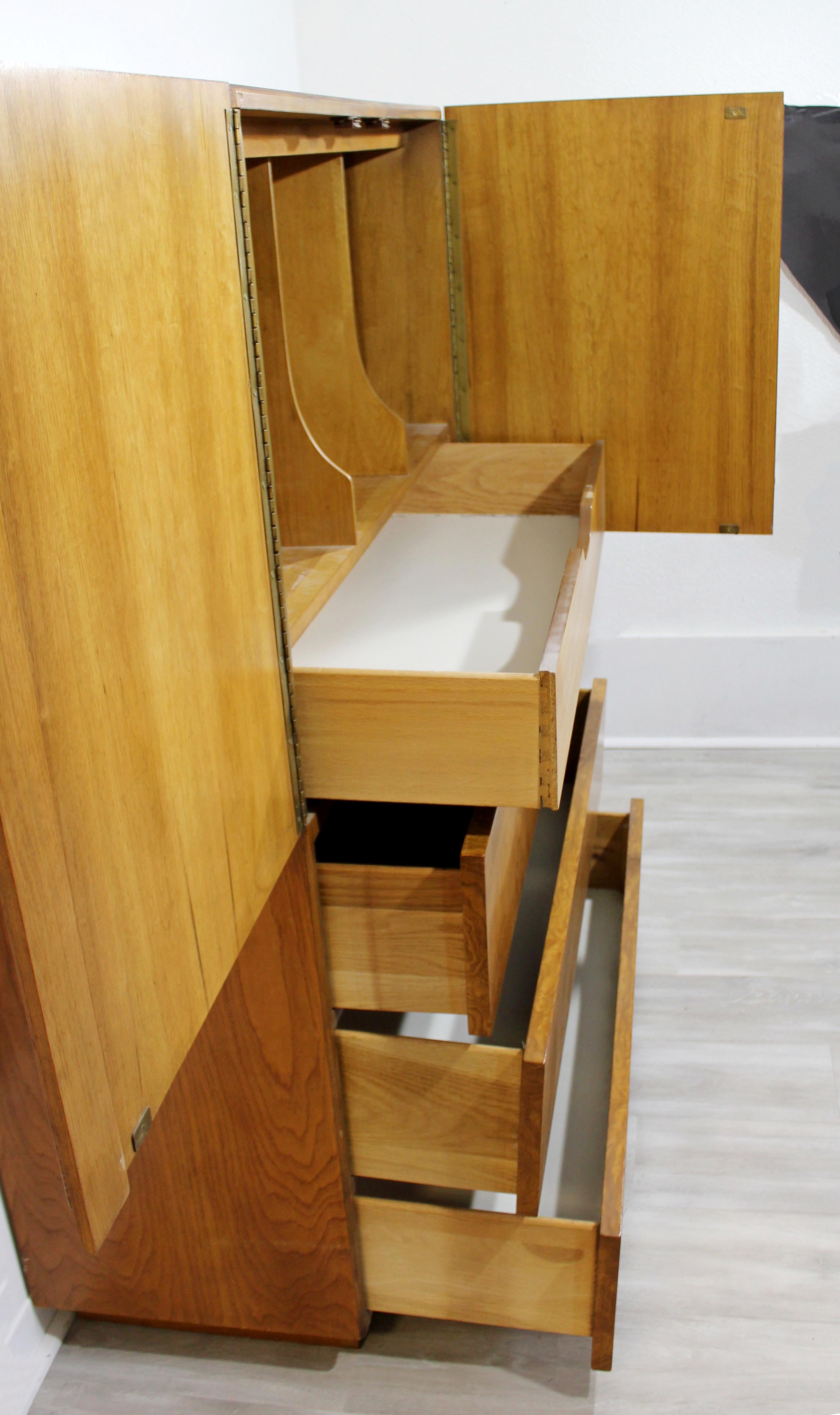 Mid-Century Modern Lane 2 Pc Burl Wood Bedroom Set Highboy Dresser Headboard 1