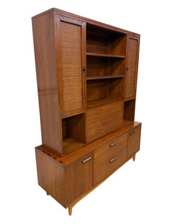 Mid-Century Modern Lane 2-Piece Walnut Storage Cabinet