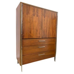 Mid Century Modern Lane 5 Drawer 2 door Walnut tall Wardrobe Chrome legs