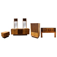 Vintage Mid Century Modern Lane 5 Pc Rosewood Bedroom Set Dresser Headboard Cabinet 70s