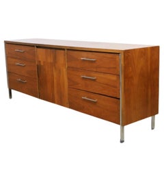 Mid Century Modern Lane 9 Drawer 2 door Walnut Credenza with Chrome legs