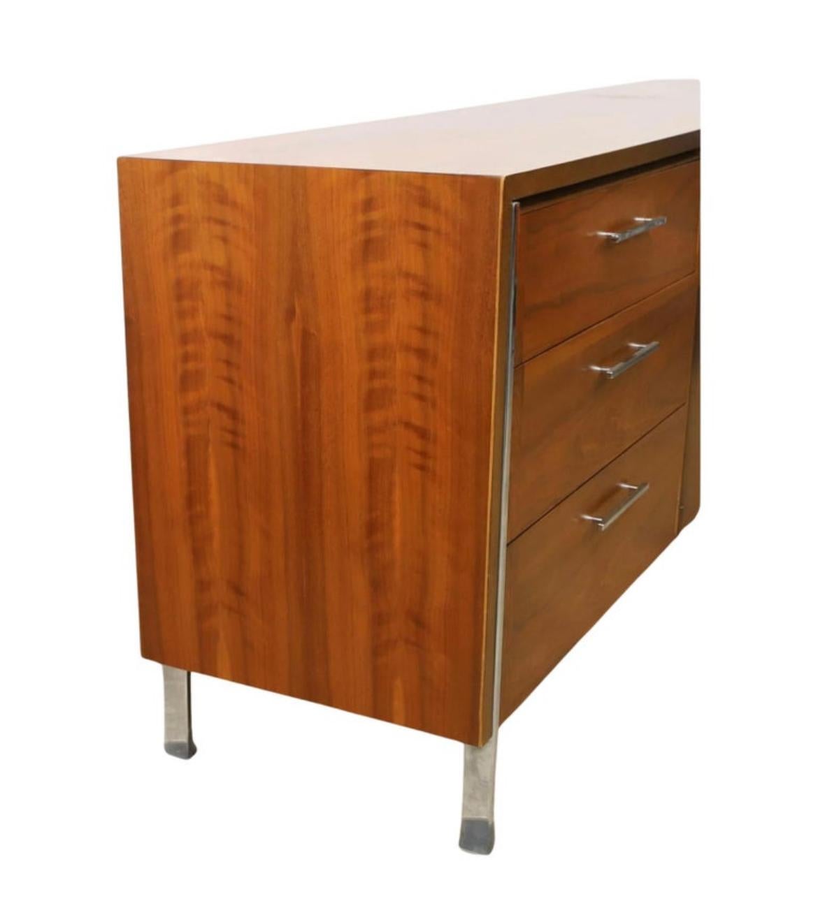 Mid-Century Modern Mid Century Modern Lane 9 Drawer 2 door Walnut Credenza with Chrome legs