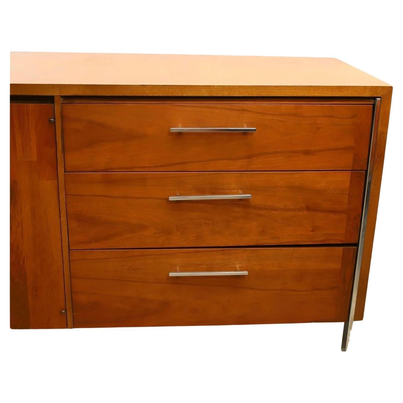 American Mid Century Modern Lane 9 Drawer 2 door Walnut Credenza with Chrome legs For Sale