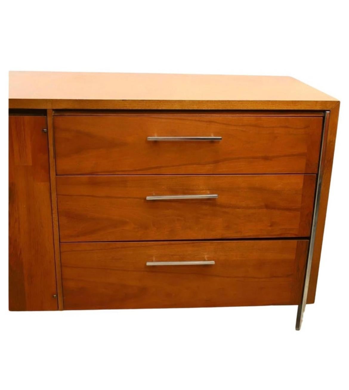American Mid Century Modern Lane 9 Drawer 2 door Walnut Credenza with Chrome legs