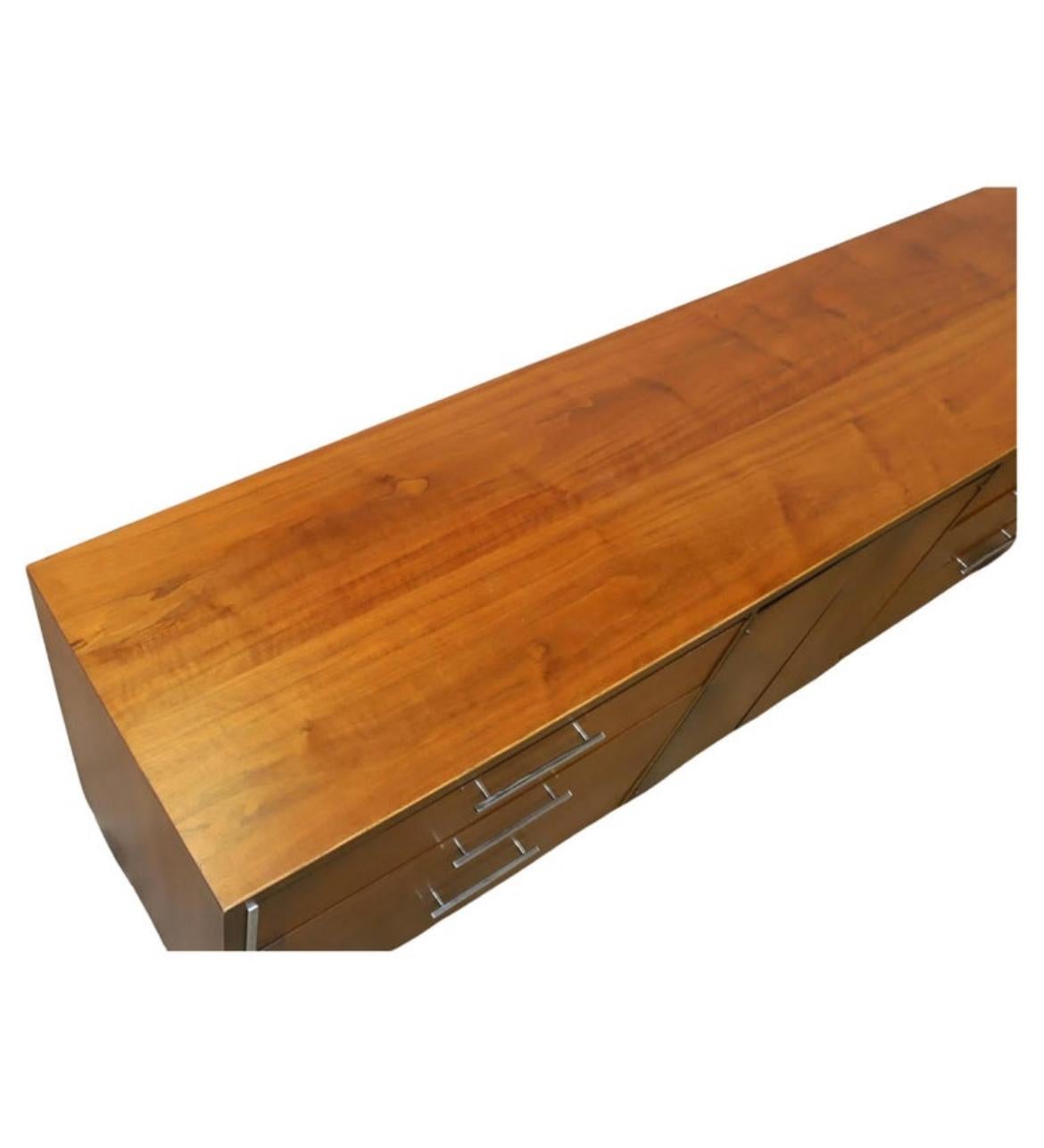 Late 20th Century Mid Century Modern Lane 9 Drawer 2 door Walnut Credenza with Chrome legs