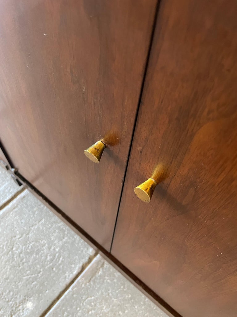 Mid Century Modern Lane 9 Drawer Walnut Credenza or Dresser Brass Knobs ...