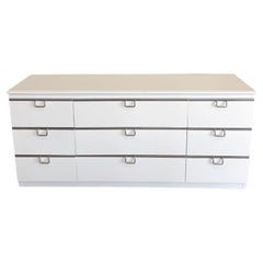 Mid Century Modern Lane 9 Drawer white lacquer Credenza Chrome handles