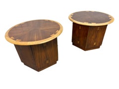 Mid-Century Modern Lane Acclaim Round Walnut Side Tables - Set of 2 - Refinished