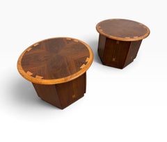 Mid-Century Modern Lane Acclaim Round Walnut Side Tables - Set of 2 - Refinished