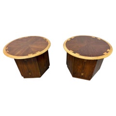 Mid-Century Modern Lane Acclaim Round Walnut Side Tables - Set of 2 - Refinished