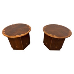 Mid-Century Modern Lane Acclaim Round Walnut Side Tables - Set of 2 - Refinished
