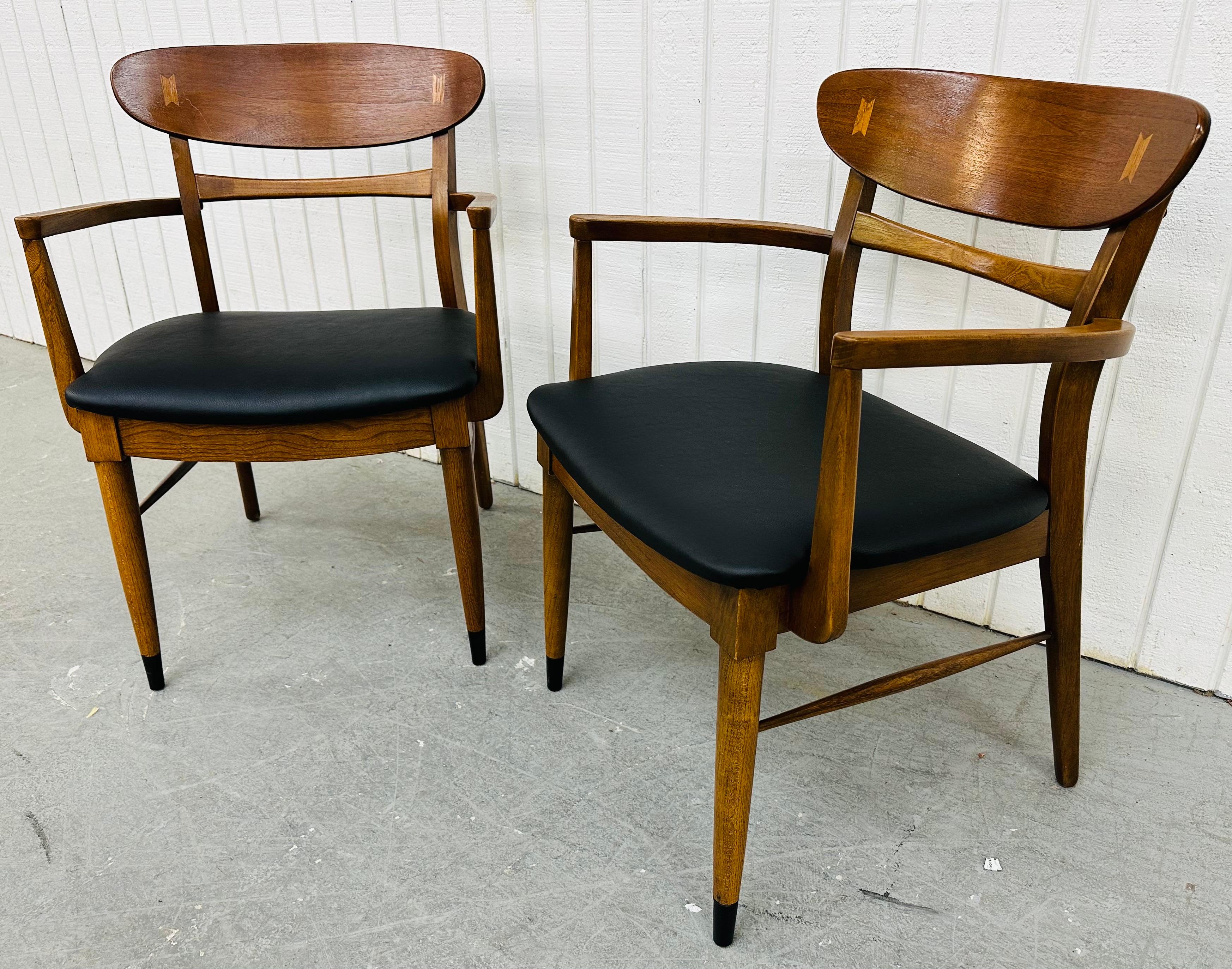 American Mid-Century Modern Lane Acclaim Walnut Arm Chairs - Set of 2
