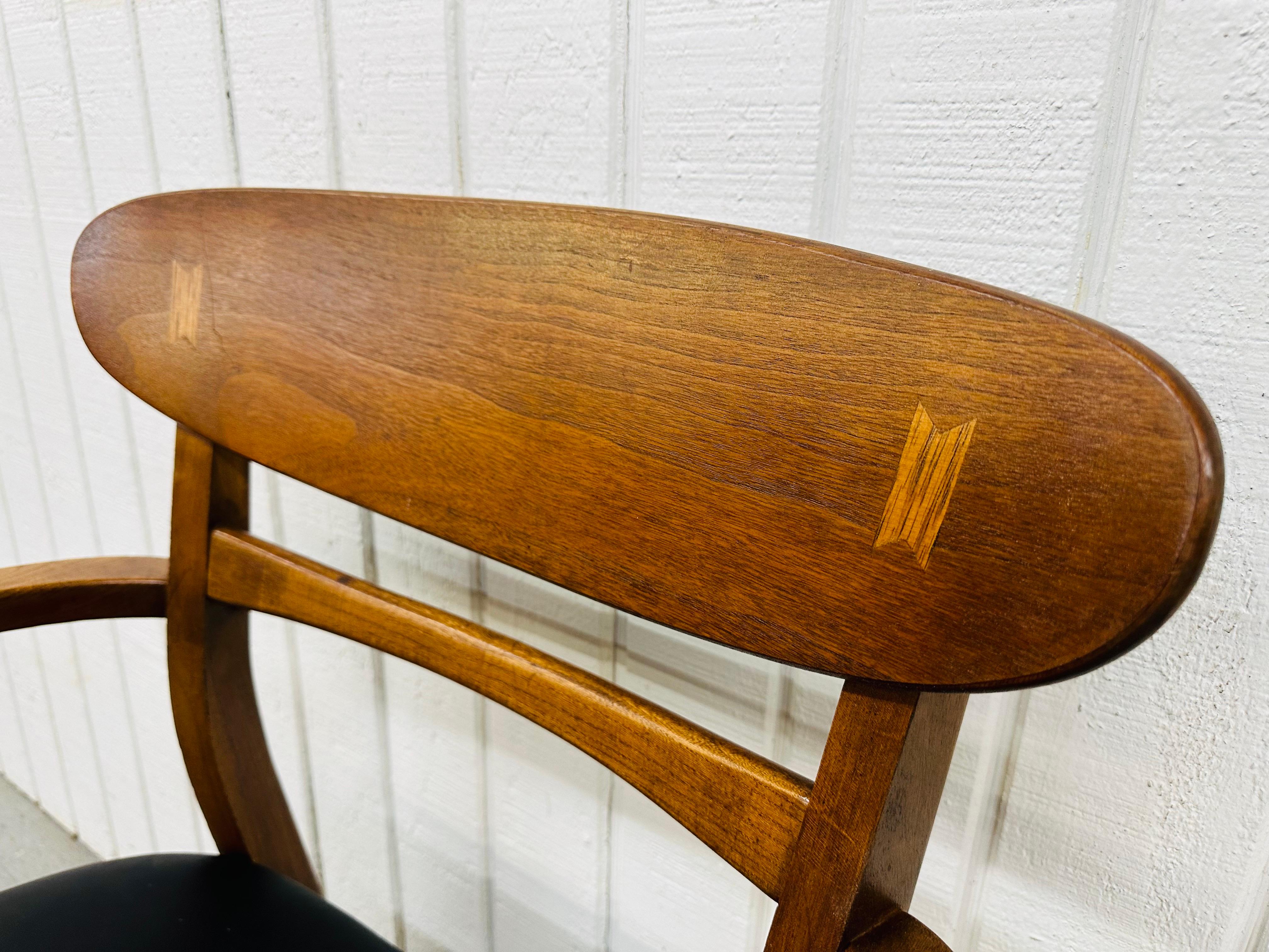 Upholstery Mid-Century Modern Lane Acclaim Walnut Arm Chairs - Set of 2