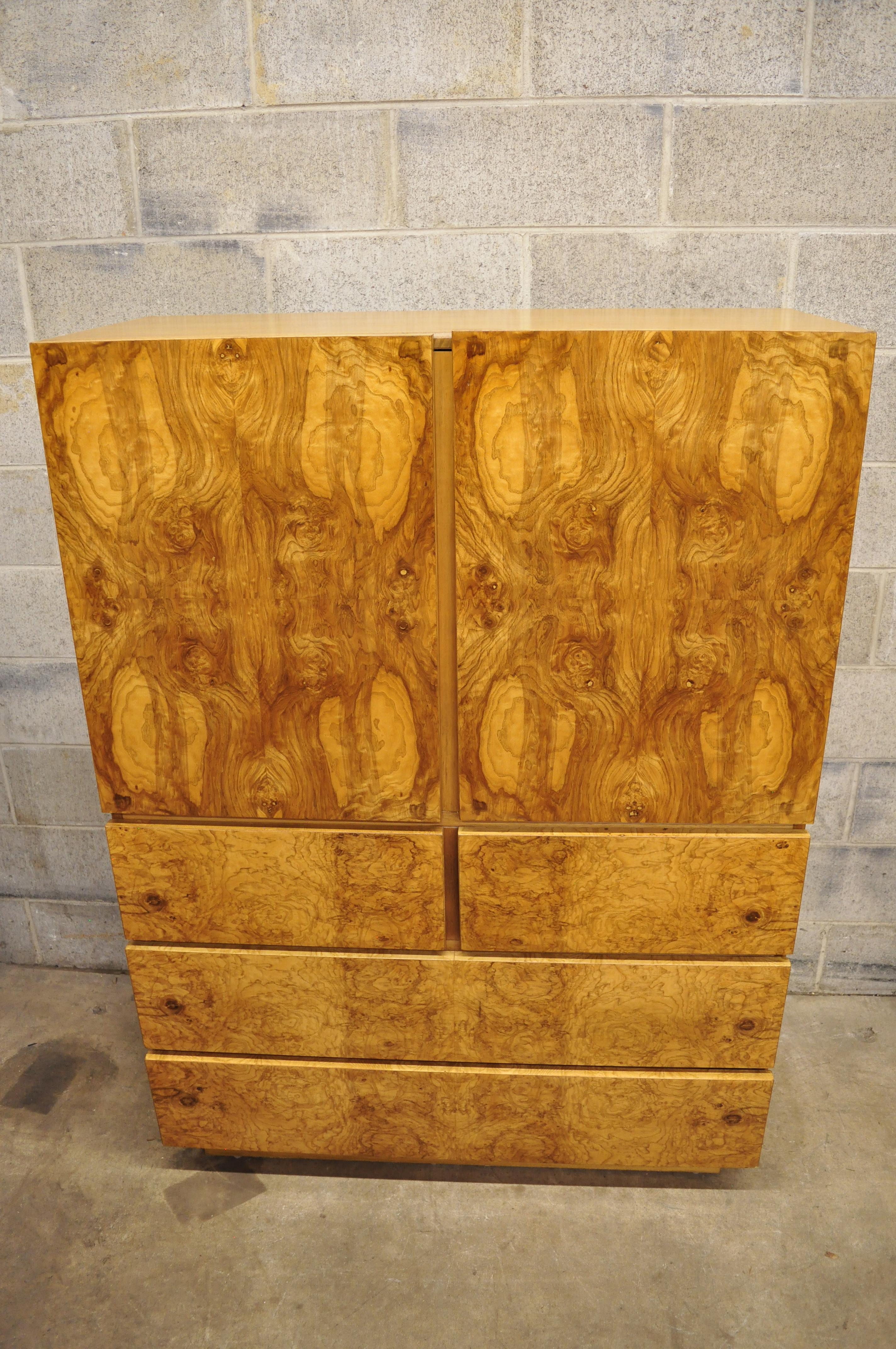 Mid-Century Modern Lane Art Deco Burl Wood Baughman Style Armoire Chest Dresser 3