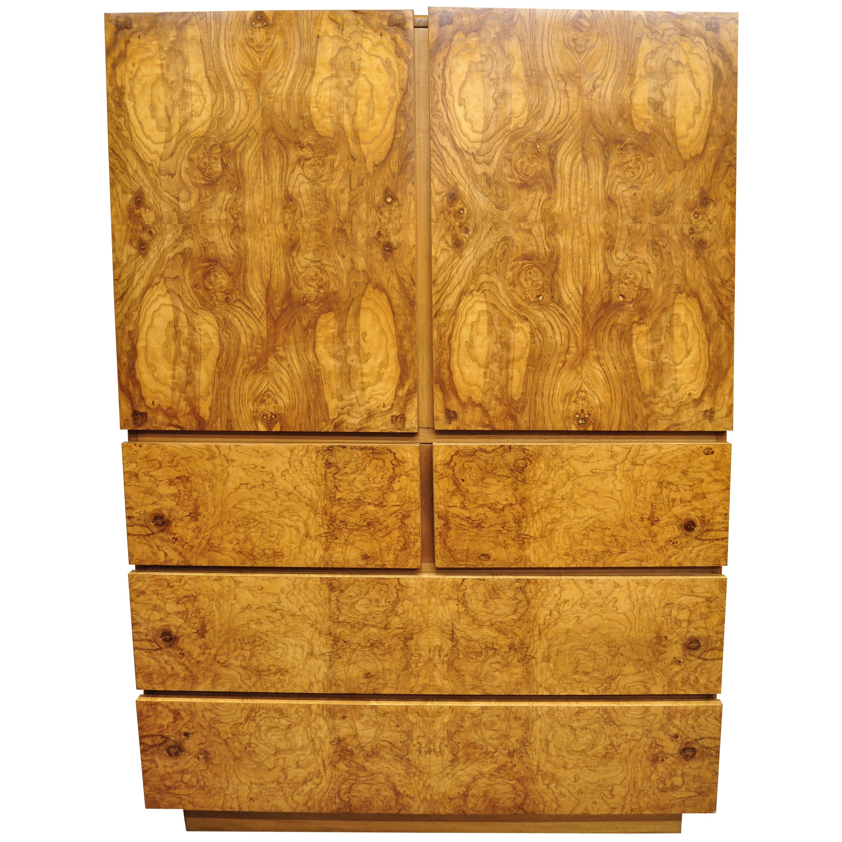 Mid-Century Modern Lane Art Deco Burl Wood Baughman Style Armoire Chest Dresser