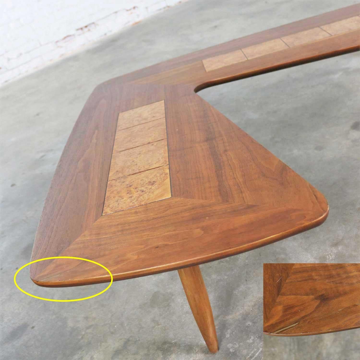 Mid-Century Modern Lane Boomerang Coffee Table with Inlaid Burl Style #1929 4