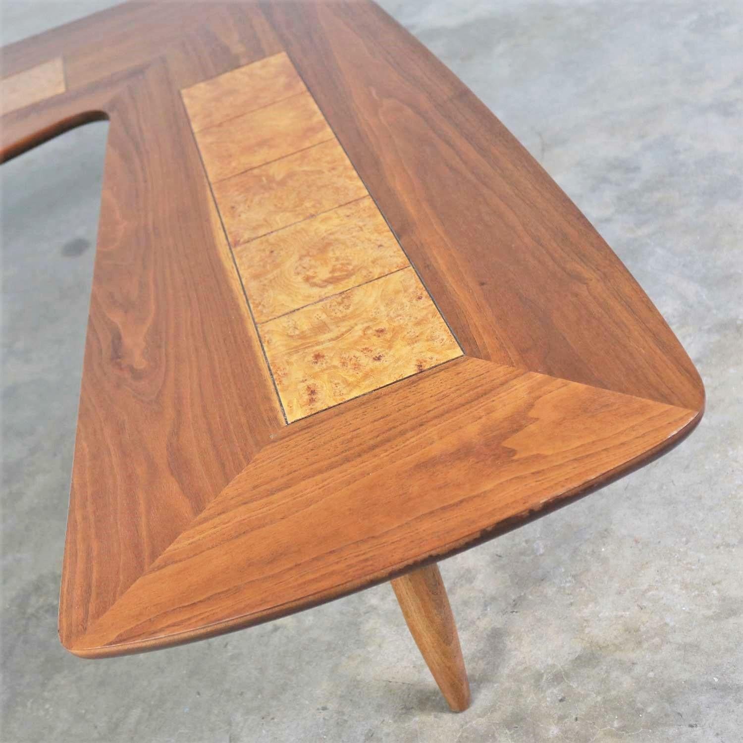 Mid-Century Modern Lane Boomerang Coffee Table with Inlaid Burl Style #1929 4