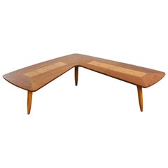 Mid-Century Modern Lane Boomerang Coffee Table with Inlaid Burl Style #1929