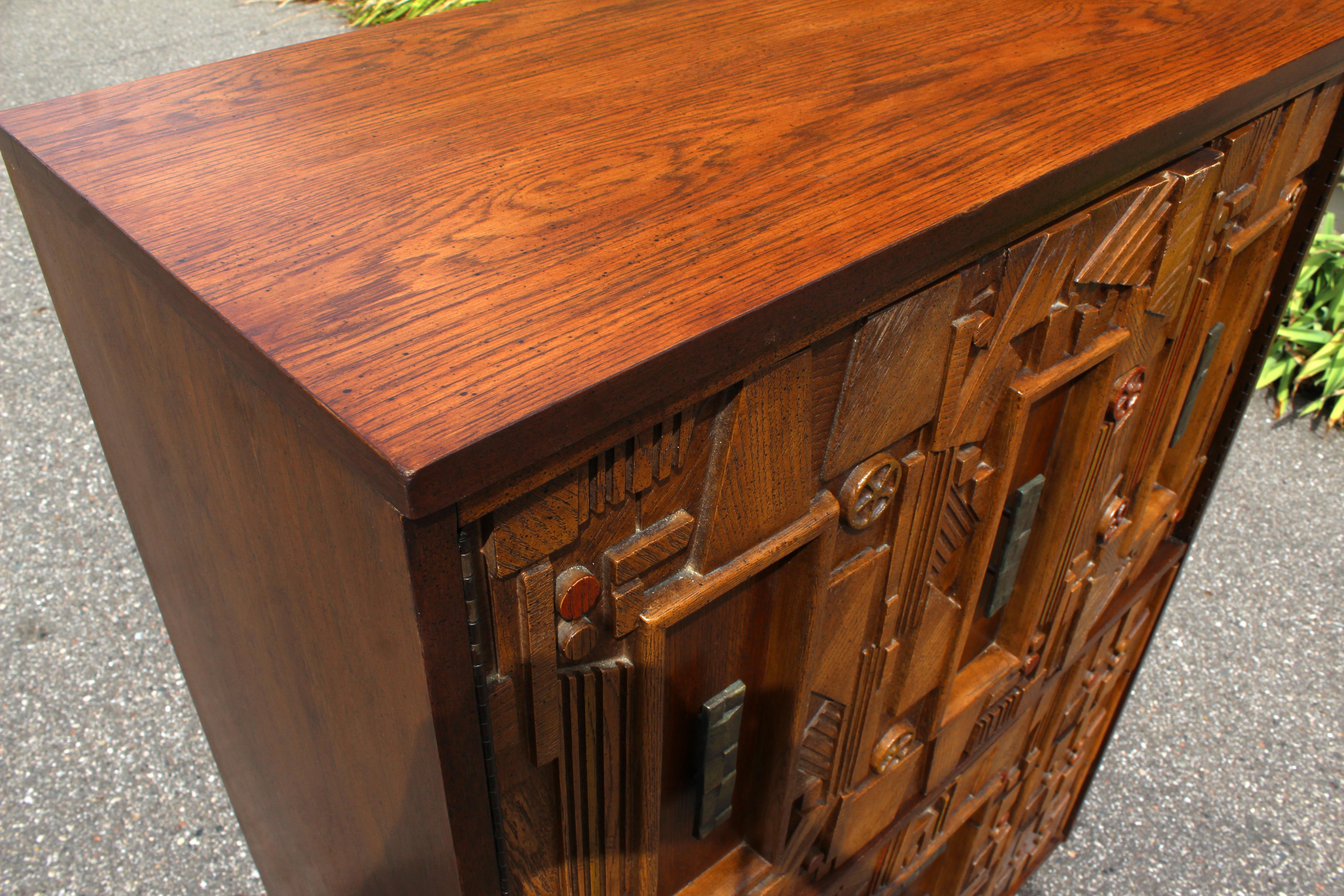 Wood Mid-Century Modern Lane Brutalist Highboy Dresser & Nightstand Paul Evans Style