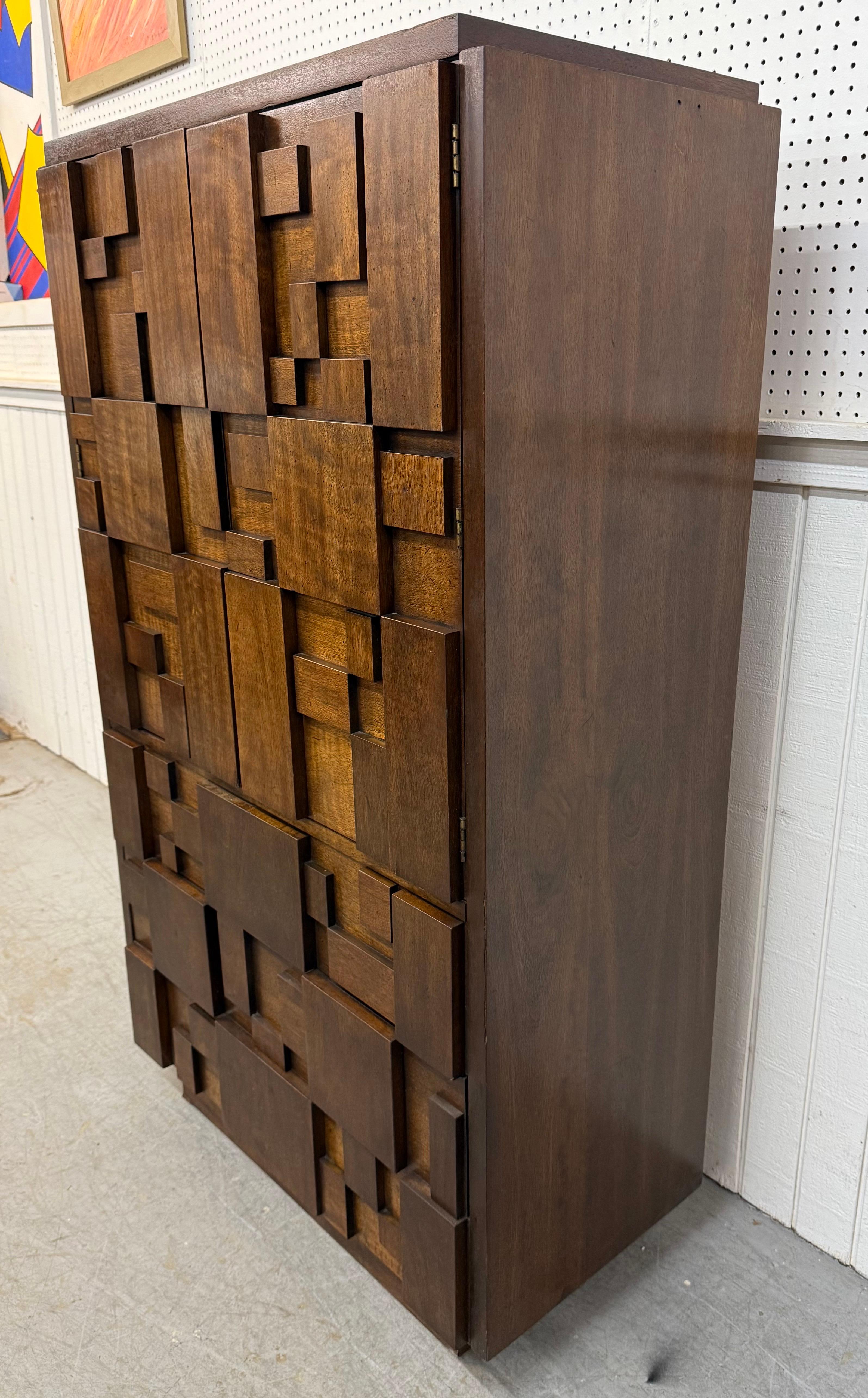 American Mid-Century Modern Lane Brutalist Walnut Armoire