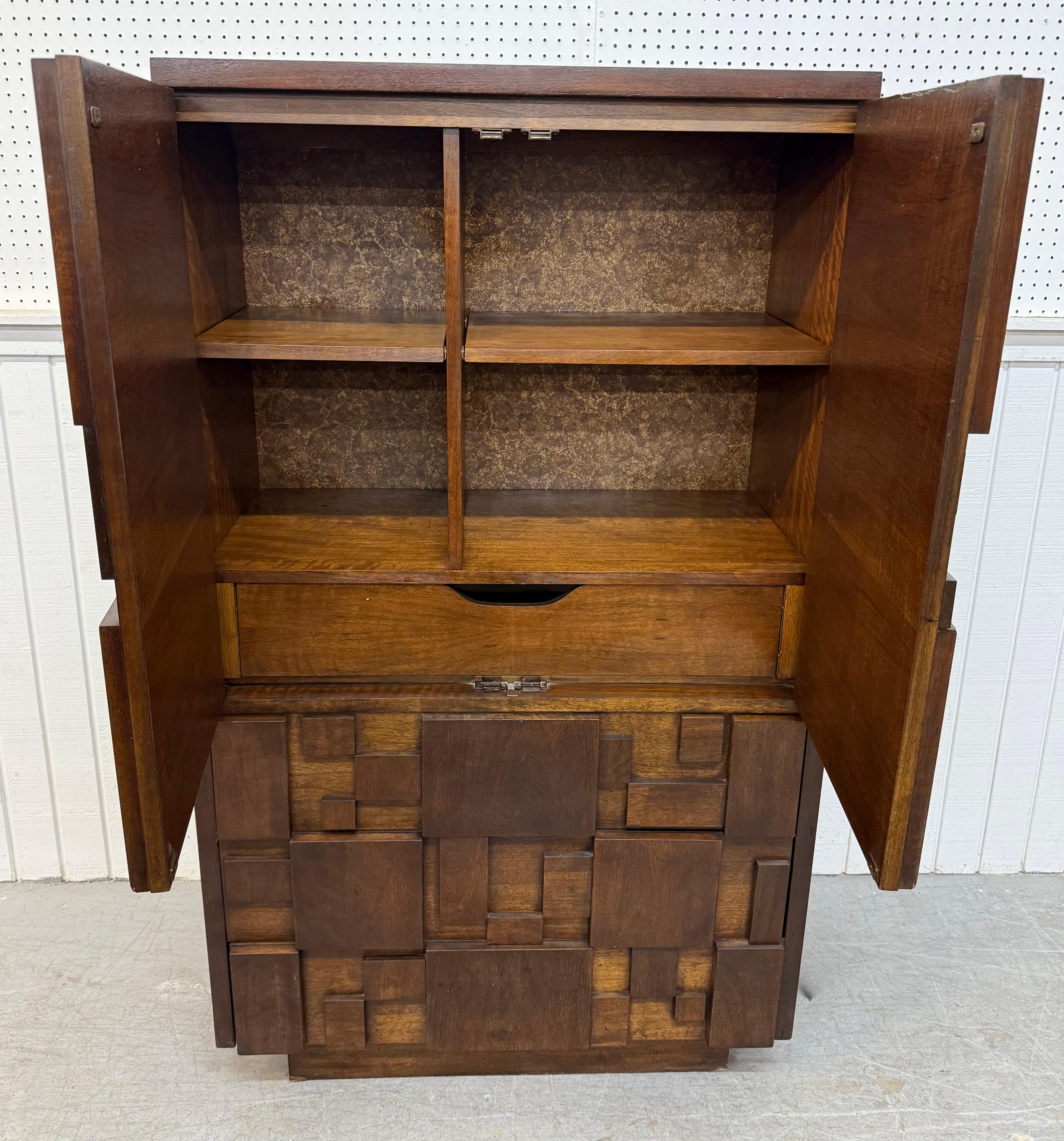 Mid-Century Modern Lane Brutalist Walnut Armoire In Good Condition In Clarksboro, NJ