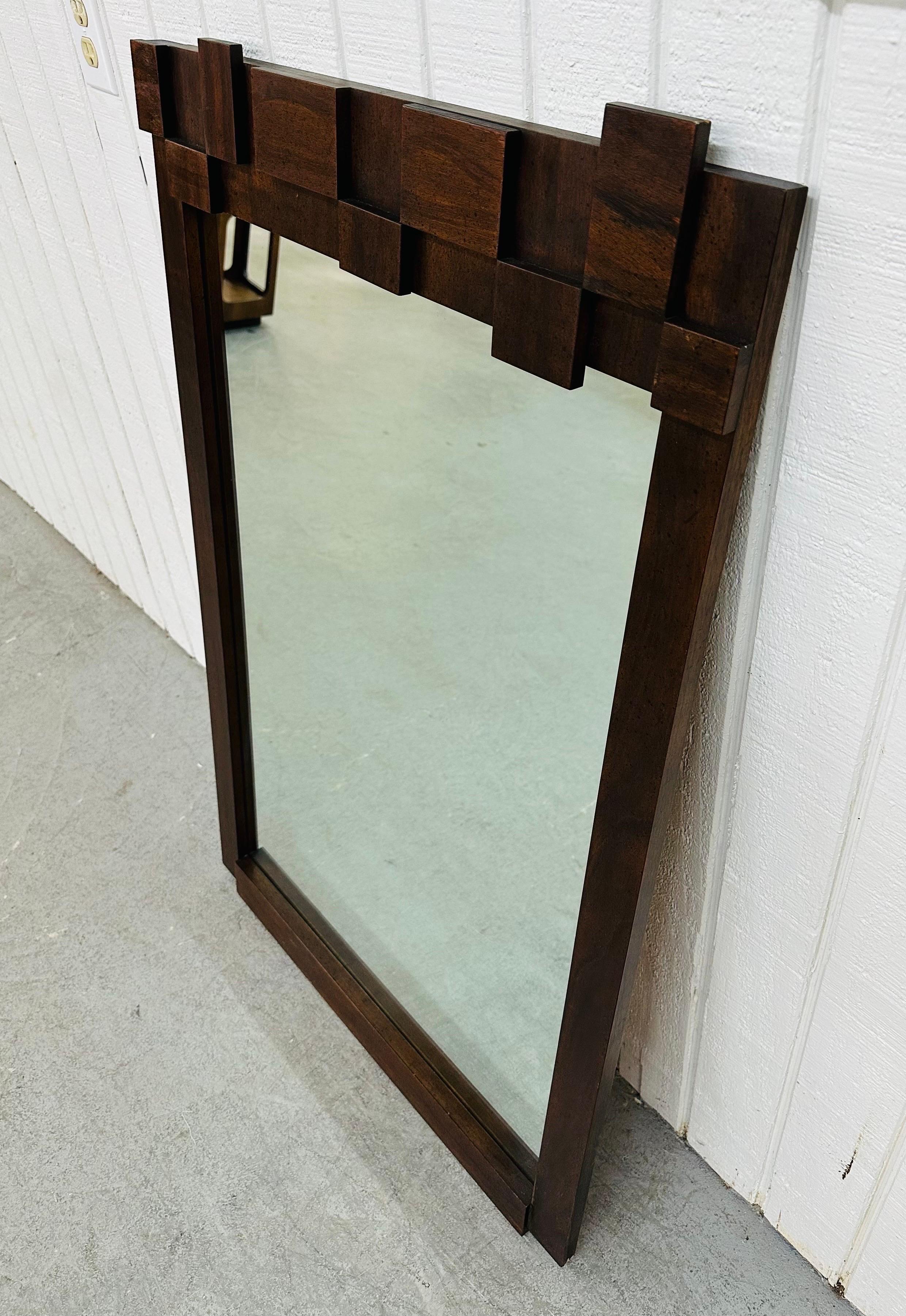American Mid-Century Modern Lane Brutalist Walnut Wall Mirror For Sale