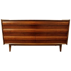 Mid-Century Modern Lane 'First Edition' Shark Fin Walnut Credenza