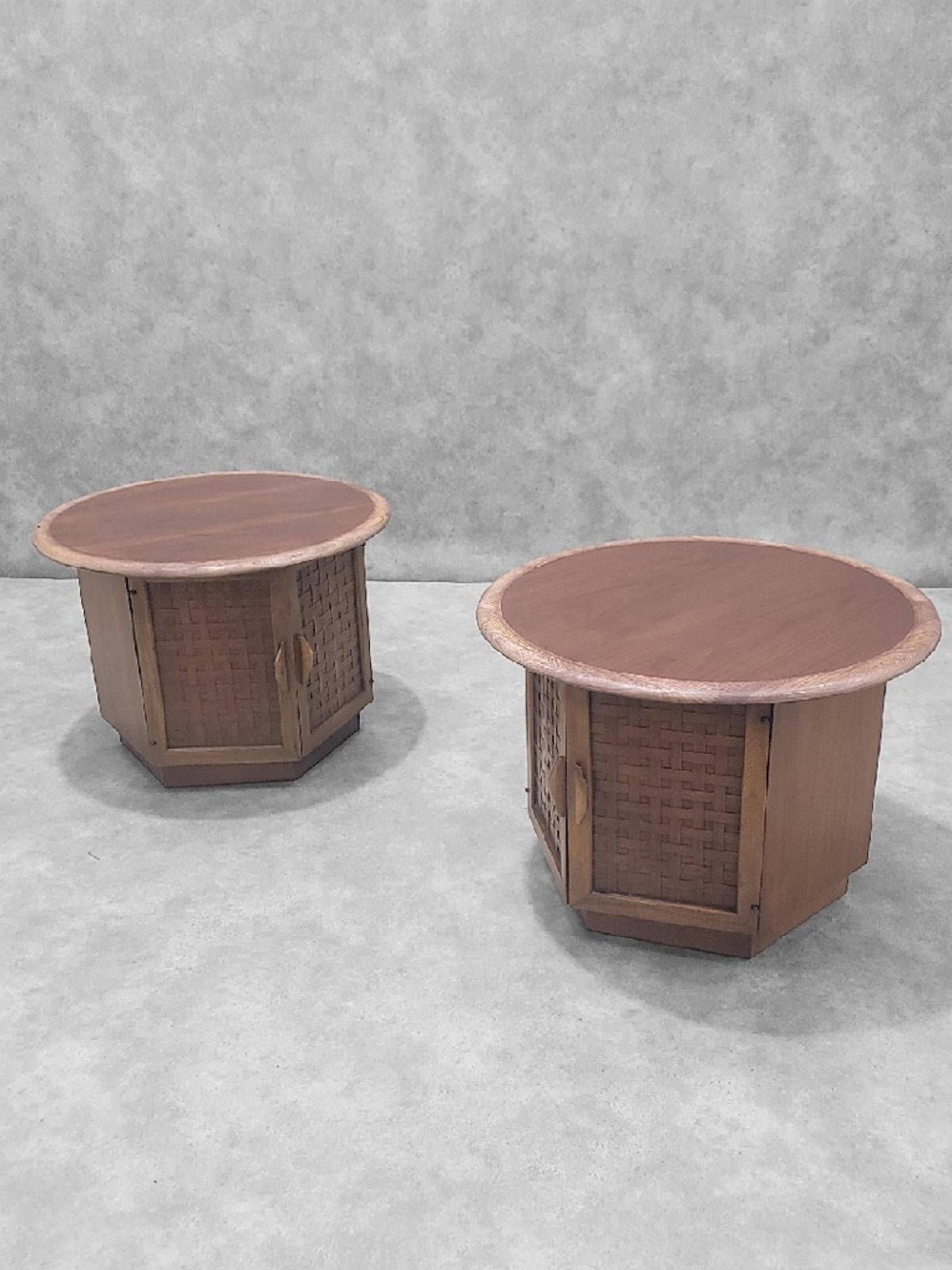 American Mid Century Modern Lane Furniture Side End Table with Double Door Front - Pair