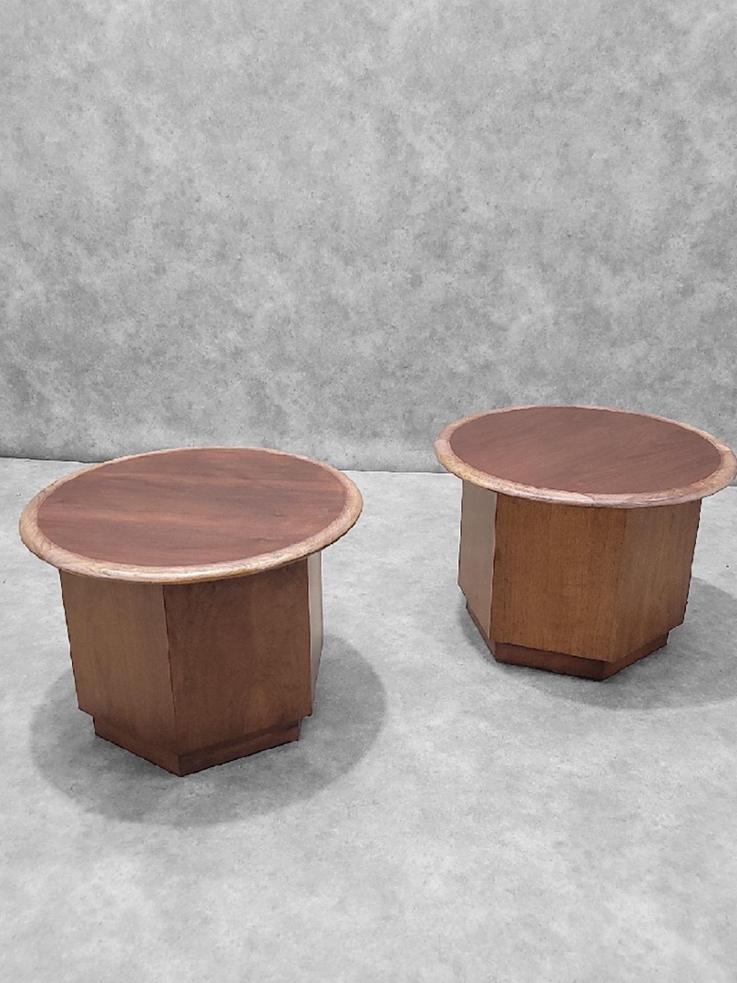 20th Century Mid Century Modern Lane Furniture Side End Table with Double Door Front - Pair