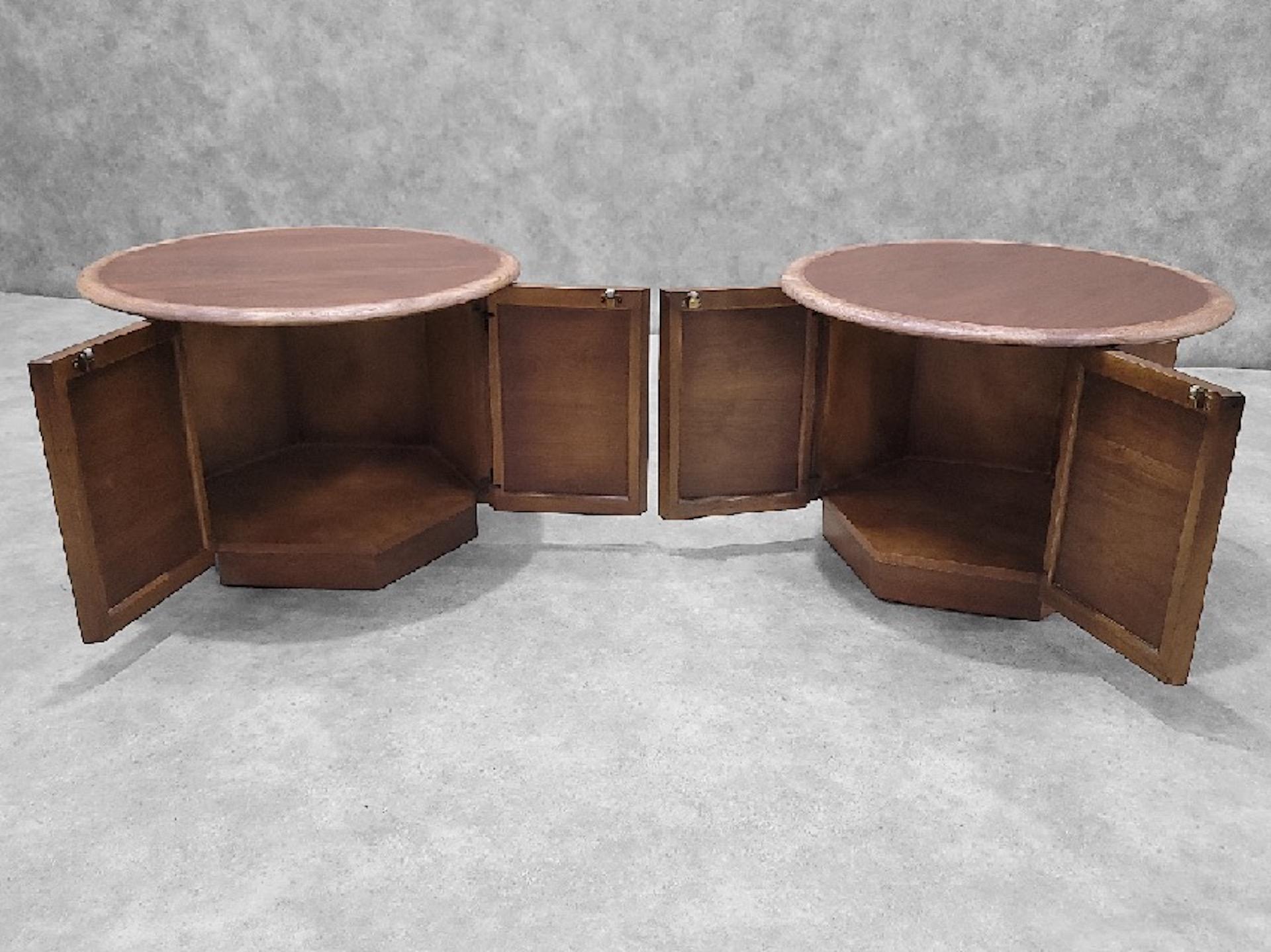 Oak Mid Century Modern Lane Furniture Side End Table with Double Door Front - Pair